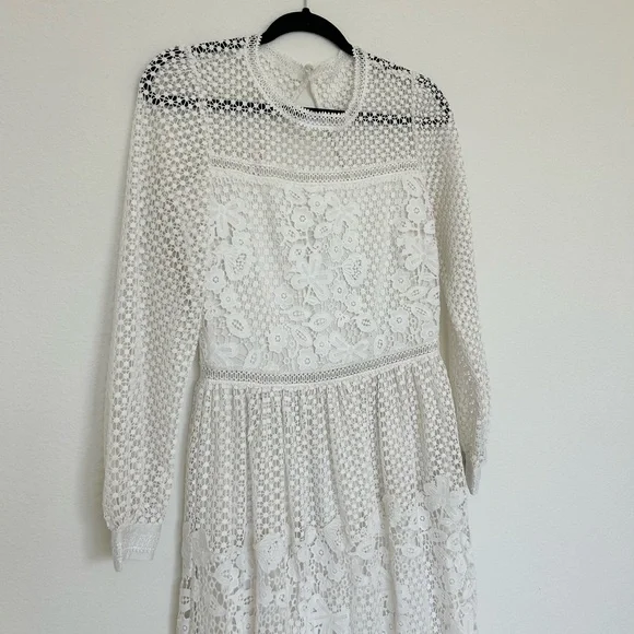 BHLDN Edina Guipure Lace Tea Length Midi Dress